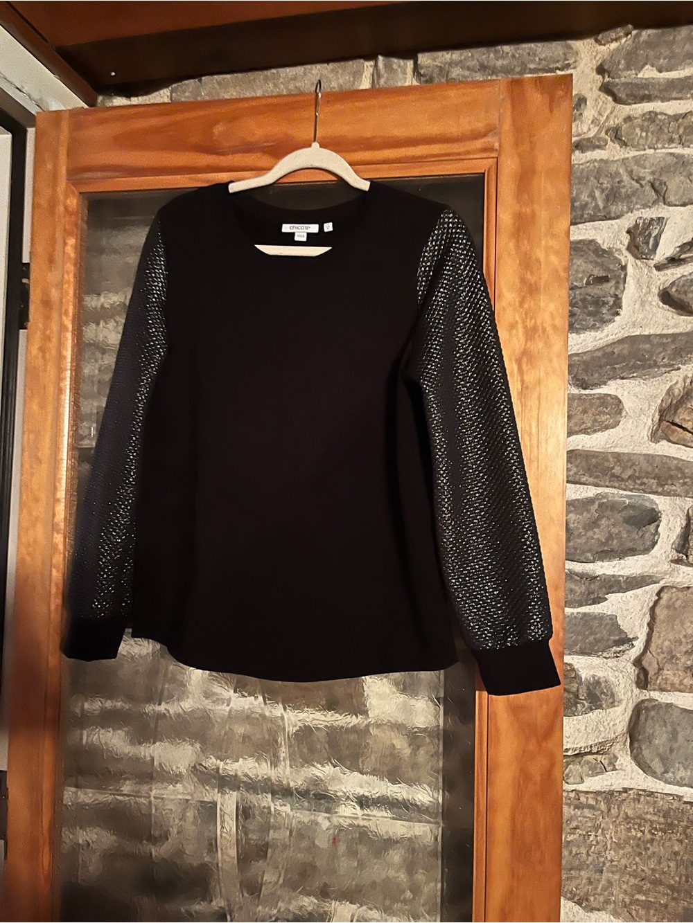 Chevron-Textured Black Long-Sleeve Top by Chicos